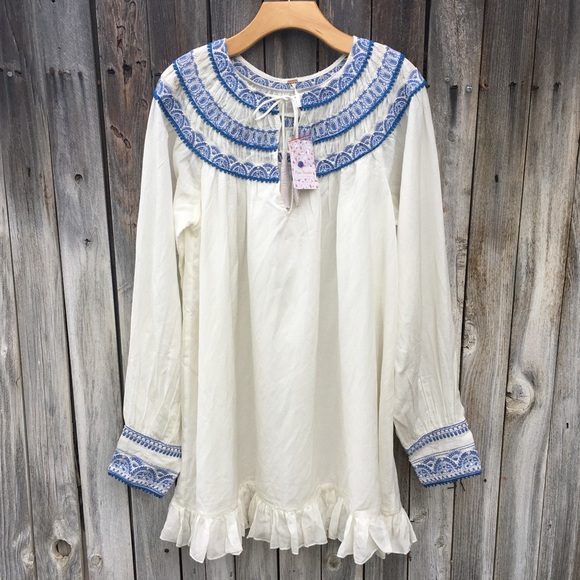 NWT Free People Erin Mini Dress Ivory Combo L - Picture 16 of 16